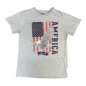 Gray Tee with American Flag and Eagle Graphic